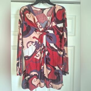 Daisy Fuentes Red and Purple Abstract Tunic Top